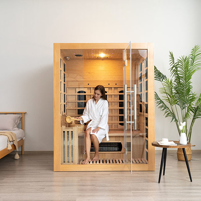 Sauna infrarroja de vapor de madera compatible con Bluetooth de 3 personas para el hogar