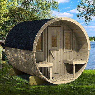 Sauna de madera al aire libre finlandesa de lujo y de la comodidad del barril con el calentador de la estufa