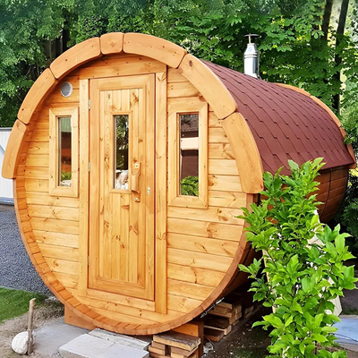 Sauna al aire libre de cedro barril estufa de leña sauna de vapor seca para 6 personas