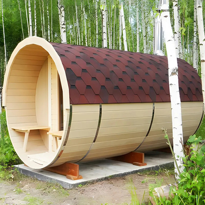 Sauna de barril de madera de cedro rojo húmeda con vapor Sala de sauna tradicional de madera
