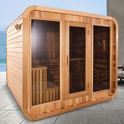 Sitio rojo de Cedar Wooden Outdoor Cube Sauna de 8 personas con la estufa eléctrica
