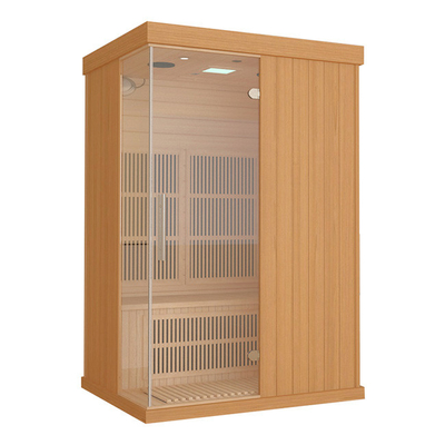 Sauna infrarroja lejana precortada de madera de 2 personas con la puerta de cristal moderada transparente