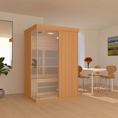 Sauna infrarroja lejana precortada de madera de 2 personas con la puerta de cristal moderada transparente