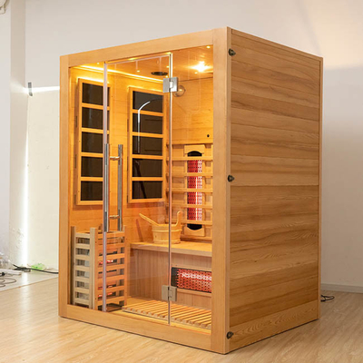 Sauna infrarroja de vapor de madera compatible con Bluetooth de 3 personas para el hogar