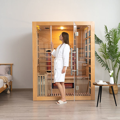 Sauna infrarroja de vapor de madera compatible con Bluetooth de 3 personas para el hogar