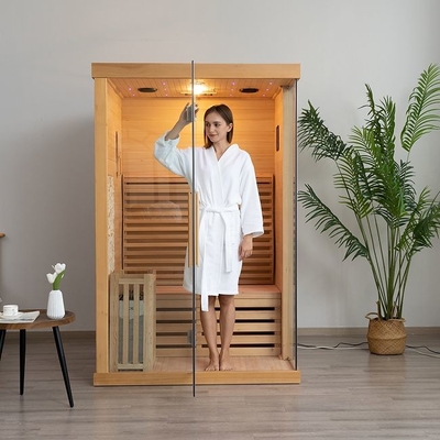 Sauna de vapor tradicional para interiores de 2 personas de madera de cedro rojo de Canadá para el hogar