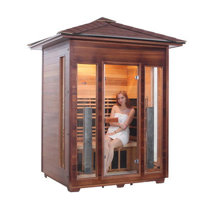 Canadian Hemlock Sauna seco al aire libre de madera para 3 personas con ventanas