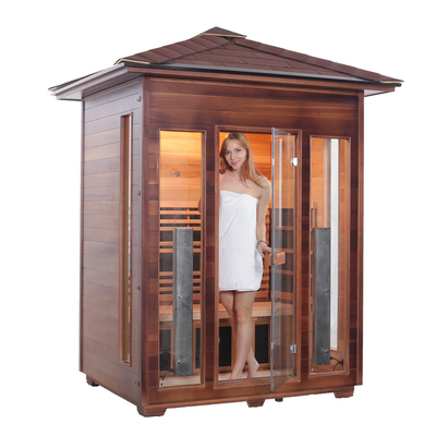 Canadian Hemlock Sauna seco al aire libre de madera para 3 personas con ventanas
