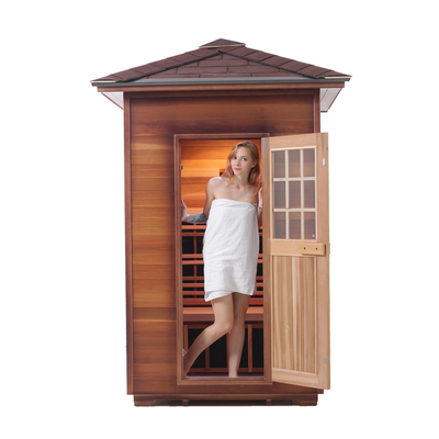 Sauna seca infrarroja al aire libre de madera de la esquina de la cicuta del cedro rojo para 2 personas