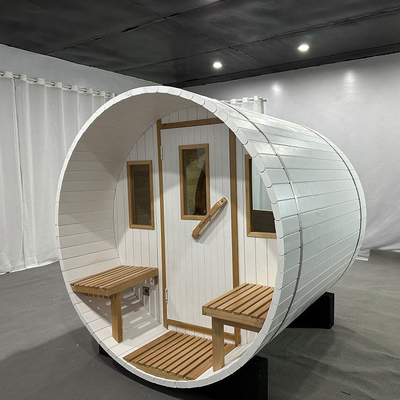 Nuevo diseño del jardín de 4 personas de la sauna de madera al aire libre blanca del barril