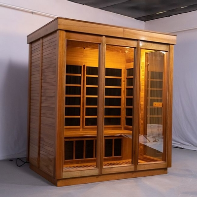 Sitio infrarrojo lejano de madera sólido interior de la sauna del carbono de 4 personas con la puerta de cristal