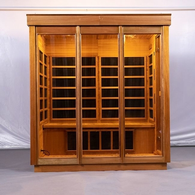 Sitio infrarrojo lejano de madera sólido interior de la sauna del carbono de 4 personas con la puerta de cristal