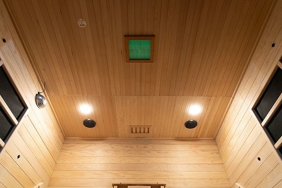 Sauna de vidrio templado transparente con luz LED y panel de carbono de espectro completo