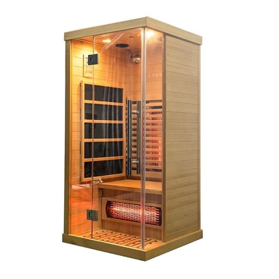 Pequeño de madera de madera sólido de lujo de la cicuta 1 de la sauna infrarroja casera canadiense de la persona