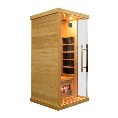 Pequeño de madera de madera sólido de lujo de la cicuta 1 de la sauna infrarroja casera canadiense de la persona