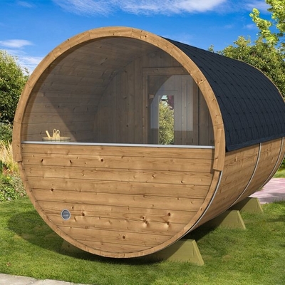 Sauna de madera al aire libre finlandesa de lujo y de la comodidad del barril con el calentador de la estufa