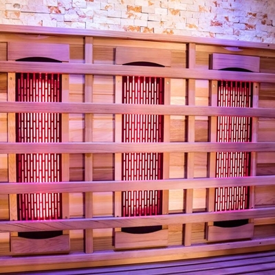 Cicuta de lujo Cedar Wood Indoor Infrared Sauna rojo del sitio de madera de la sauna de 4 personas