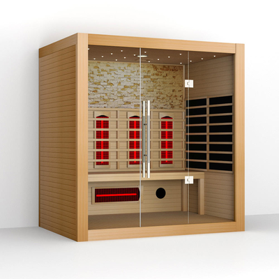 Cicuta de lujo Cedar Wood Indoor Infrared Sauna rojo del sitio de madera de la sauna de 4 personas