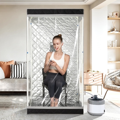 Vista completa Sauna de vapor portátil de tela impermeable negra con capacidad de 4L de agua