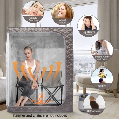 Sauna de vapor portátil de tamaño completo de color gris Sauna de spa para el hogar Sauna con capacidad de 4 litros de agua