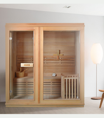 Sala de sauna de vapor tradicional con estufa y piedra