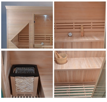 Porta de puerta de madera Sala de sauna de vapor tradicional para 4 personas en el interior