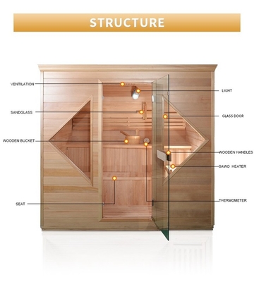 Porta de puerta de madera Sala de sauna de vapor tradicional para 4 personas en el interior