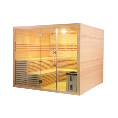 Sala de sauna tradicional con estufa de vapor Premium Hemlock Cabina de sauna de vapor interior seca