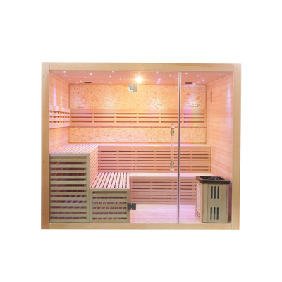 Sala de sauna tradicional con estufa de vapor Premium Hemlock Cabina de sauna de vapor interior seca