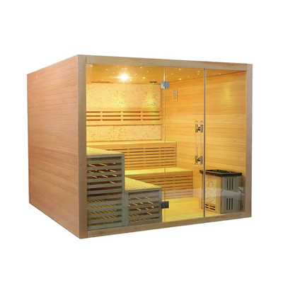 Sala de sauna tradicional con estufa de vapor Premium Hemlock Cabina de sauna de vapor interior seca