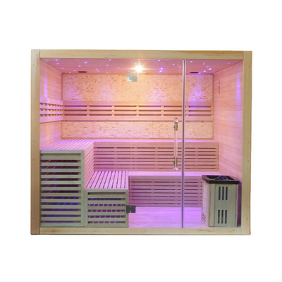 Sala de sauna tradicional con estufa de vapor Premium Hemlock Cabina de sauna de vapor interior seca
