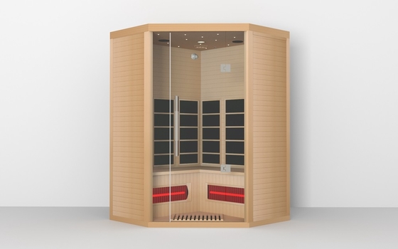 Cuarto de sauna de vapor de madera de interior de la esquina infrarroja hemlock material de cedro rojo