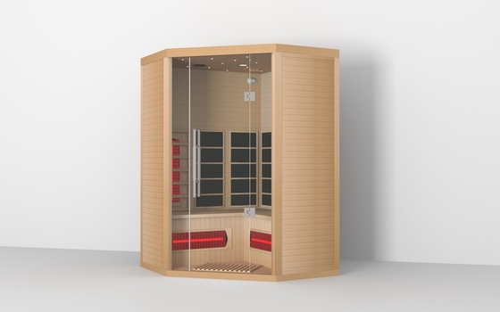 Cuarto de sauna de vapor de madera de interior de la esquina infrarroja hemlock material de cedro rojo