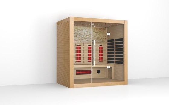 Sauna de madera sólida para 4 personas Sala de sauna de infrarrojos con puerta completa Sauna de madera seca infrarroja