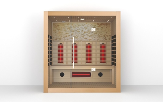 Sauna de madera sólida para 4 personas Sala de sauna de infrarrojos con puerta completa Sauna de madera seca infrarroja
