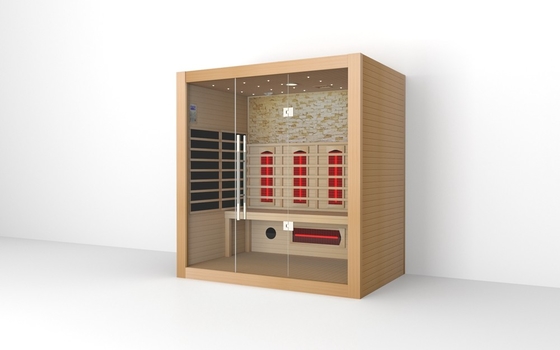 Sauna de madera sólida para 4 personas Sala de sauna de infrarrojos con puerta completa Sauna de madera seca infrarroja
