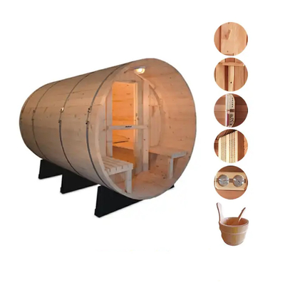 Sauna exterior de madera de cedro rojo canadiense Sauna de barril de vapor con estufa de madera
