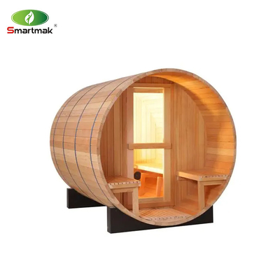 Sauna exterior de madera de cedro rojo canadiense Sauna de barril de vapor con estufa de madera