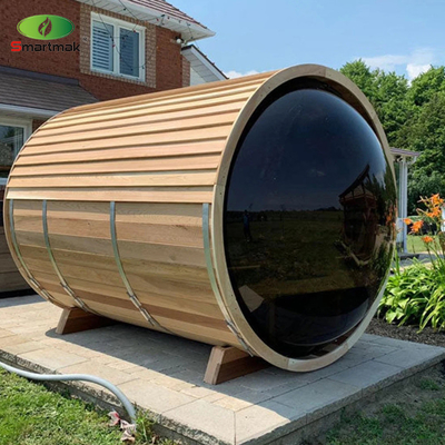 Sauna panorámica con barril de vidrio de madera de uso doméstico