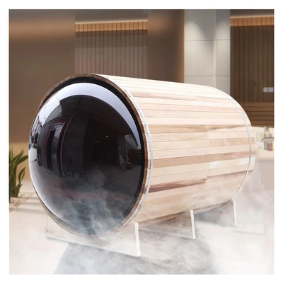 Vista panorámica Madera maciza Barril de vapor al aire libre Sauna se calienta rápidamente