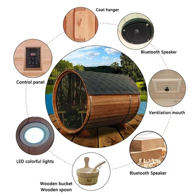 Vista panorámica Madera maciza Barril de vapor al aire libre Sauna se calienta rápidamente