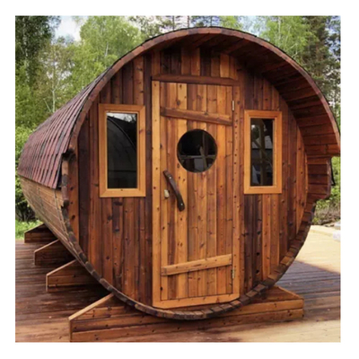 Ventana panorámica Sauna de barril de madera de cedro para 6 personas con calefacción de leña