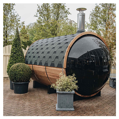 Ventana panorámica Sauna de barril de madera de cedro para 6 personas con calefacción de leña