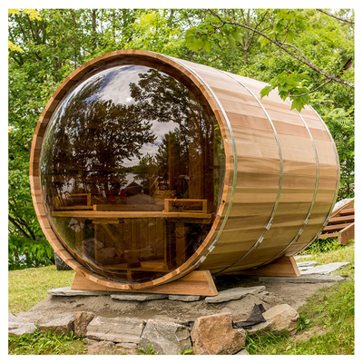 Ventana panorámica Sauna de barril de madera de cedro para 6 personas con calefacción de leña