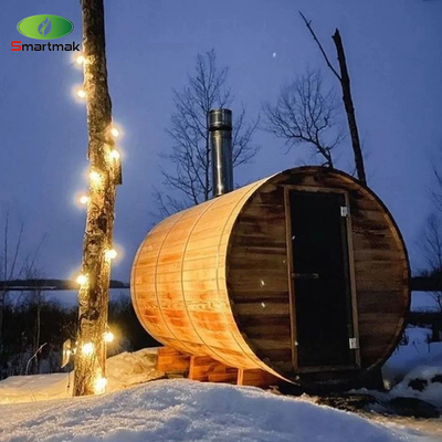 6 personas Barril de madera de cedro rojo Sauna exterior con estufa de leña