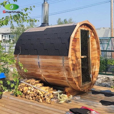 6 personas Barril de madera de cedro rojo Sauna exterior con estufa de leña