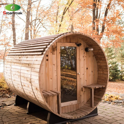 6 personas Barril de madera de cedro rojo Sauna exterior con estufa de leña
