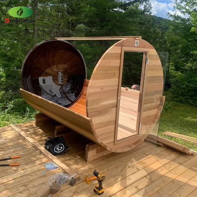 Sala de sauna exterior de barril de madera Sauna de madera maciza para uso en el jardín
