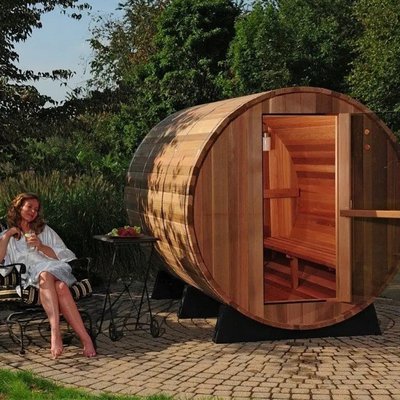 Sauna al aire libre de cedro barril estufa de leña sauna de vapor seca para 6 personas