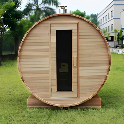 Sauna de barril de madera de cedro rojo húmeda con vapor Sala de sauna tradicional de madera